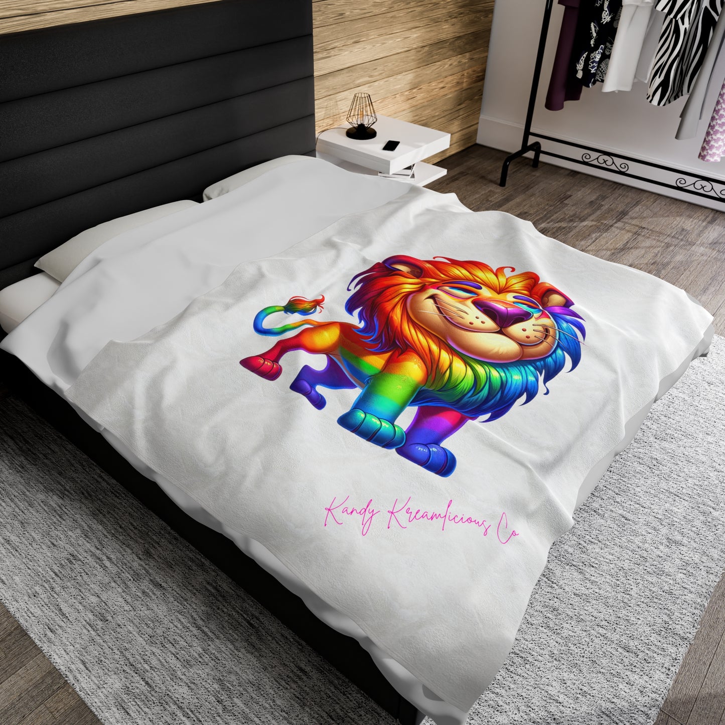 Radiant Rainbow Lion Plush Blanket
