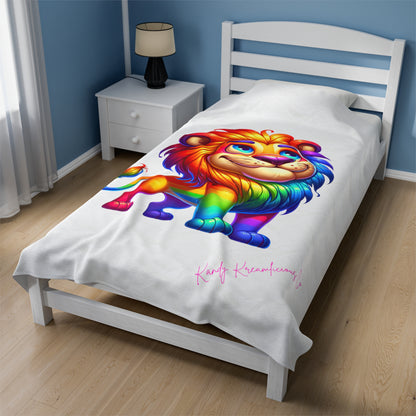 Radiant Rainbow Lion Plush Blanket