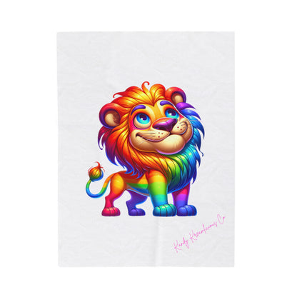 Radiant Rainbow Lion Plush Blanket