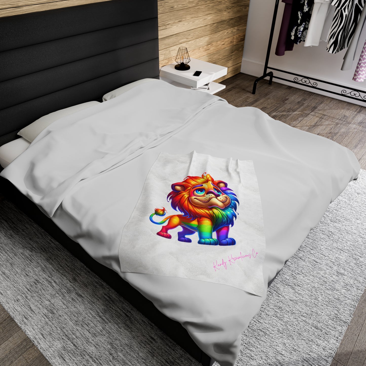 Radiant Rainbow Lion Plush Blanket