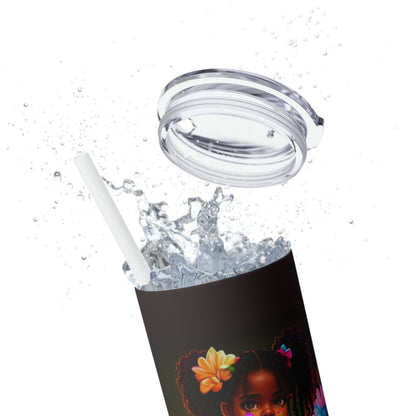 Melanin Girl Blossom Beauty Tumbler with Straw, 20oz