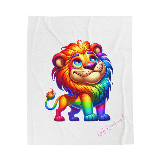 Radiant Rainbow Lion Plush Blanket